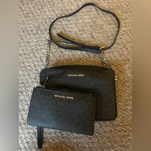 Michael Kors jet set large logo cross body and wristlet